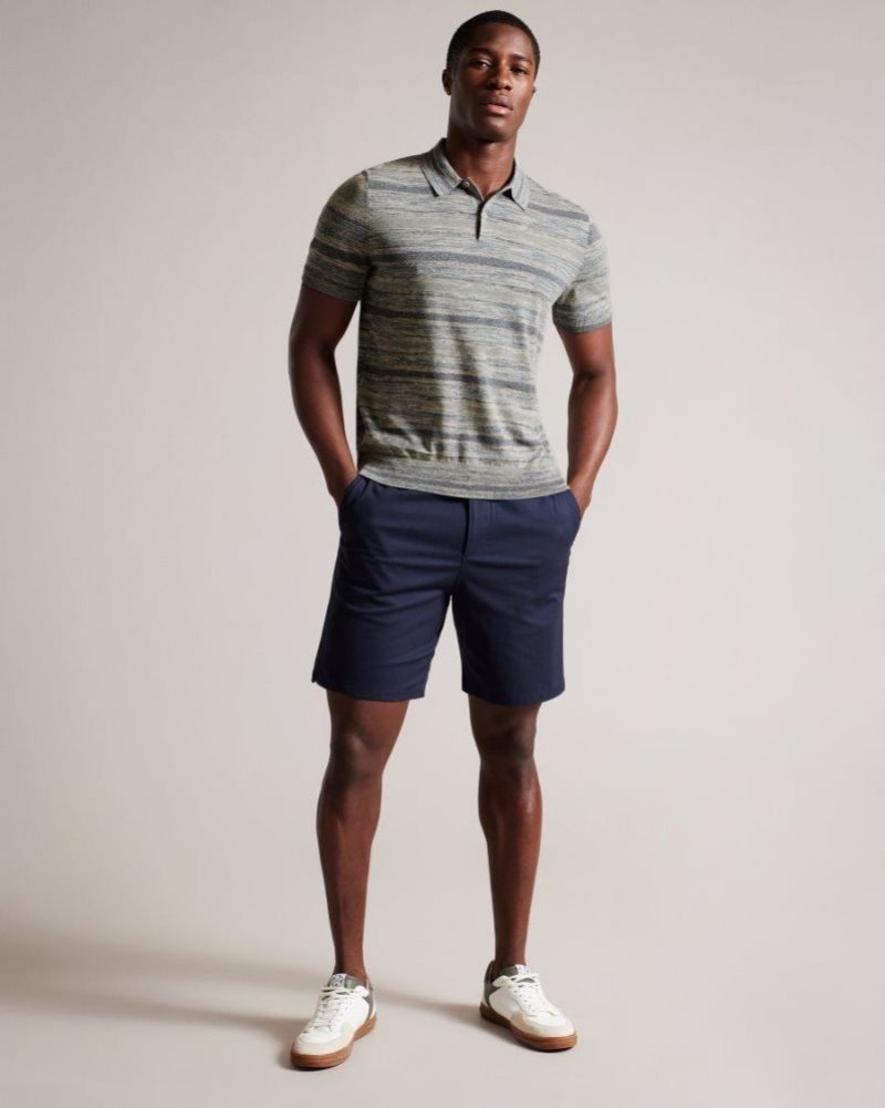 Stone Ted Baker Mauda Short Sleeve Knitted Polo Shirt Polo Shirts | XUNDTGO-48