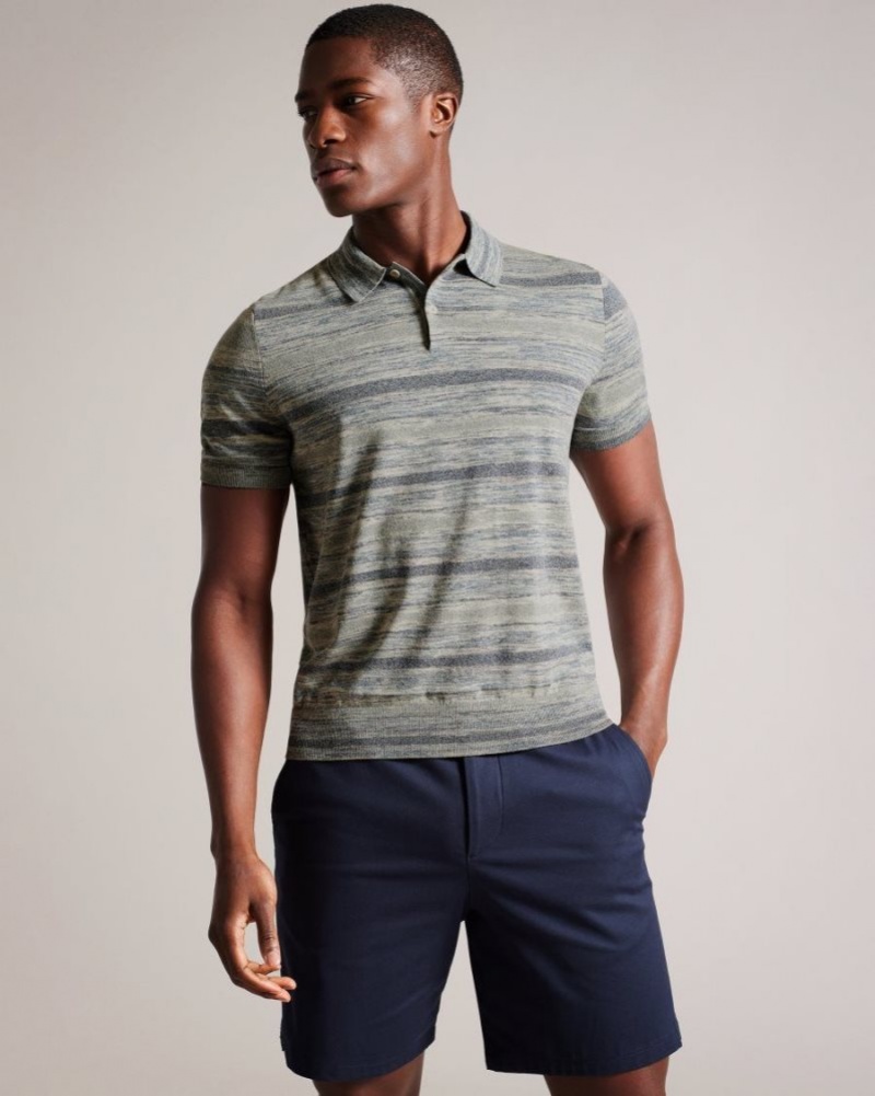 Stone Ted Baker Mauda Short Sleeve Knitted Polo Shirt Polo Shirts | XUNDTGO-48