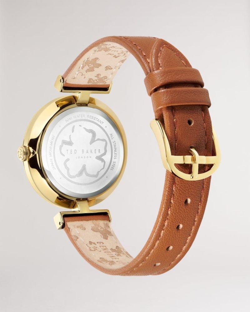 Tan Ted Baker Darbii T Frame Leather Strap Watch Watches | ILPYXVS-62