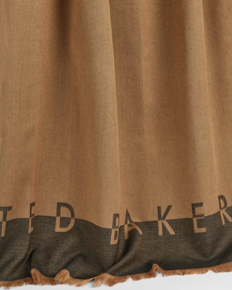 Tan Ted Baker Esteli Ted Baker Logo Long Scarf Scarves | AKCUMJE-50
