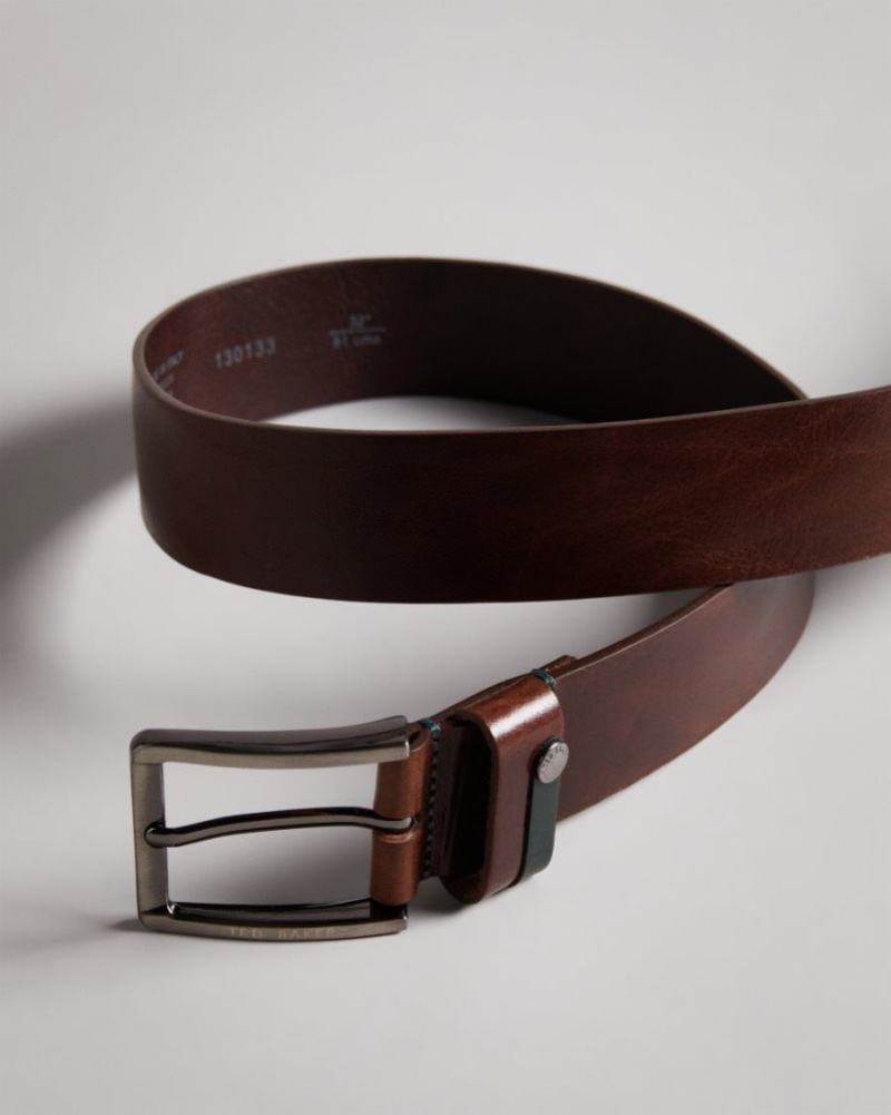 Tan Ted Baker Keepsak Contrast Detail Leather Belt Belts | IKAUDPF-84