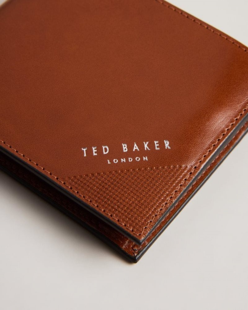 Tan Ted Baker Prugs Embossed Corner Leather Bifold Coin Wallet Wallets & Cardholders | PHWCNQA-62