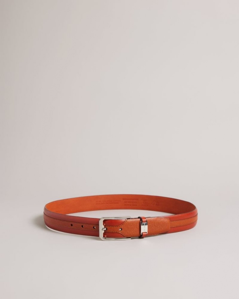 Tan Ted Baker Siymon Mixed Texture Leather Belt Belts | MTBZXNR-68