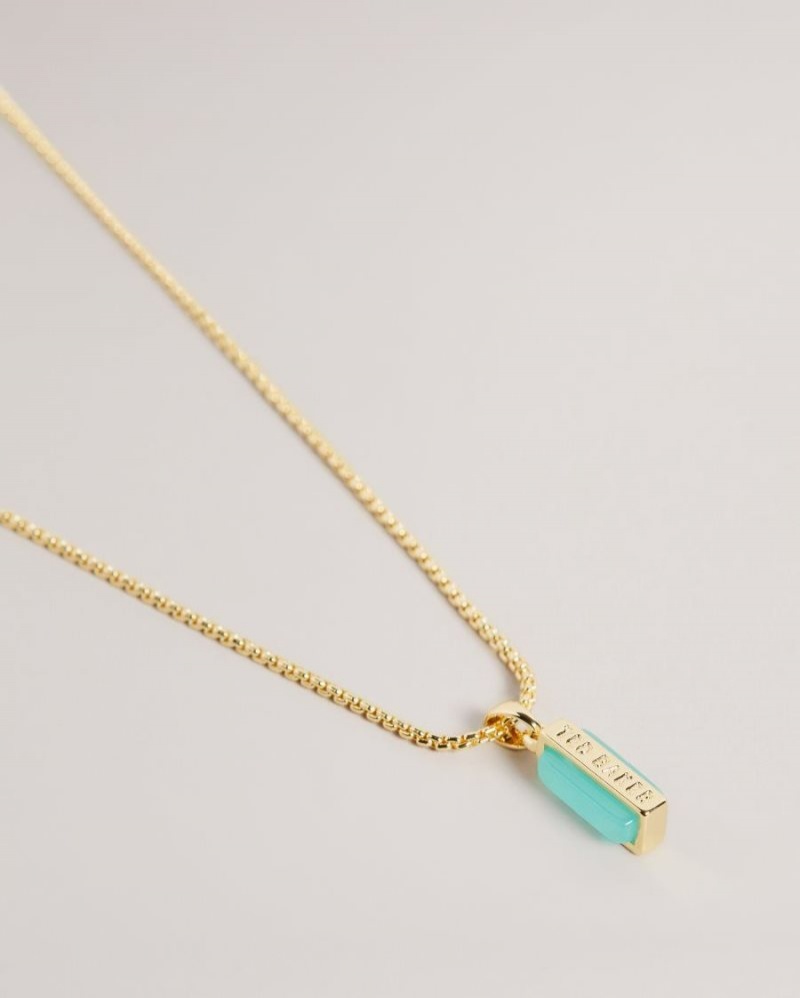 Teal-Blue Ted Baker Gianni Gem Bar Pendant Necklace Jewellery | HCVADLJ-60