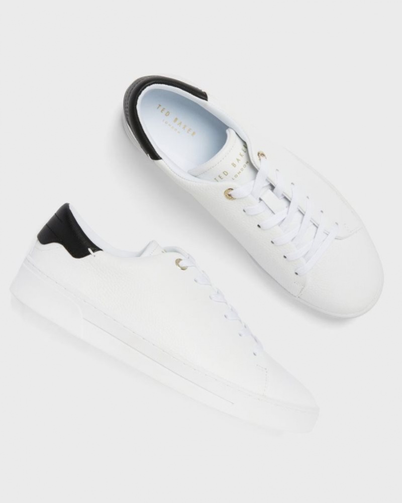 White-Black Ted Baker Kimmii Tumbled Leather Trainers Trainers | VCZUSTY-65