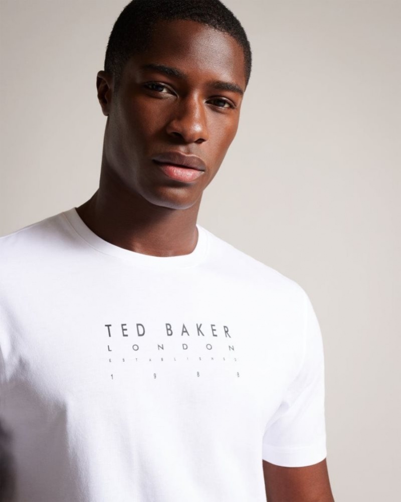 White Ted Baker Alisbur Short Sleeve Branded T-Shirt Tops | NXLADWU-90
