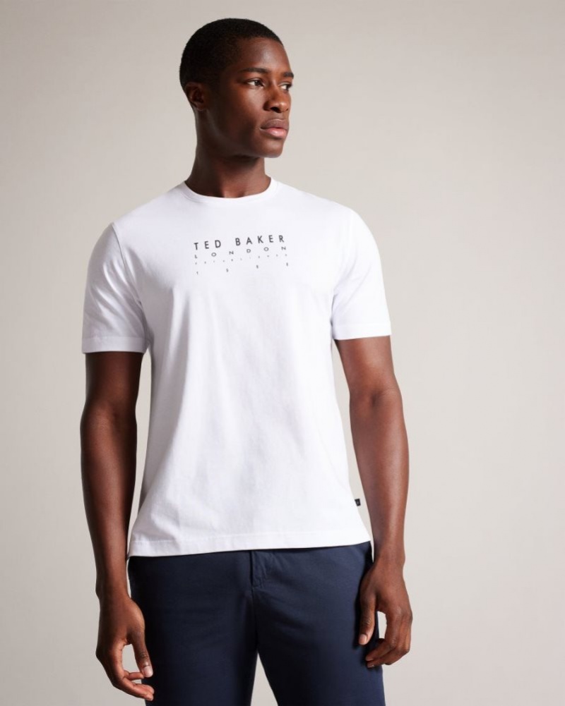 White Ted Baker Alisbur Short Sleeve Branded T-Shirt Tops | NXLADWU-90