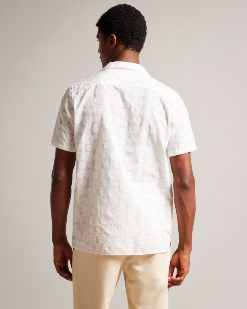White Ted Baker Allbury Short Sleeve Circle Embroidery Shirt Shirts | KFLXAQM-37