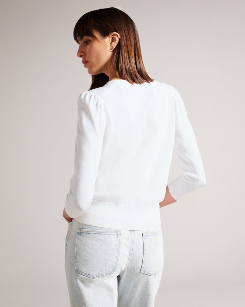 White Ted Baker Baliner Sequin Detail Knit Cardigan Jumpers & Cardigans | YWPOMRU-78