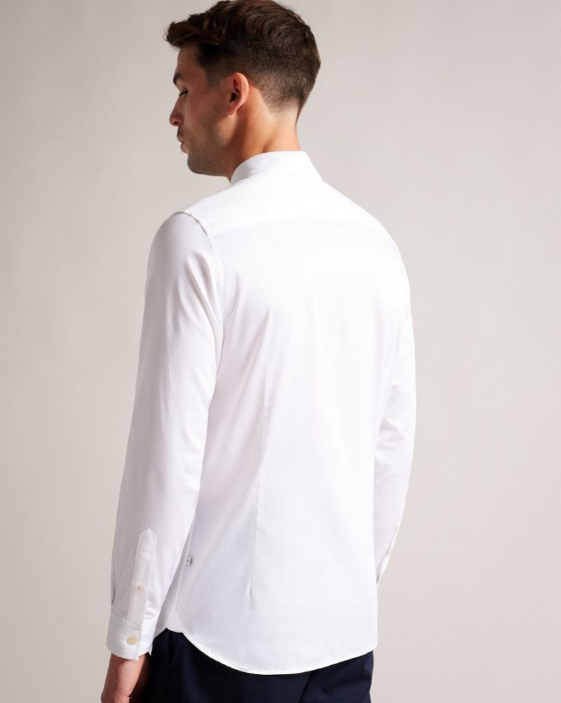 White Ted Baker Bellow Long Sleeve Satin Stretch Shirt Shirts | FOBZNGW-71
