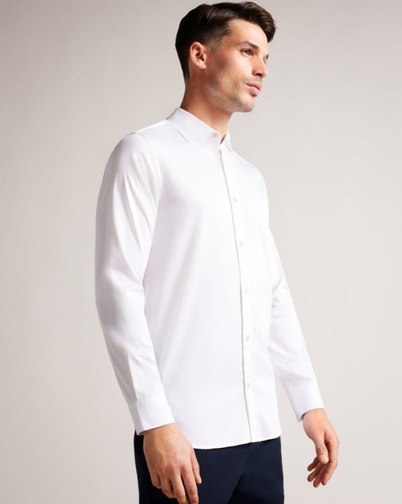 White Ted Baker Bellow Long Sleeve Satin Stretch Shirt Shirts | FOBZNGW-71