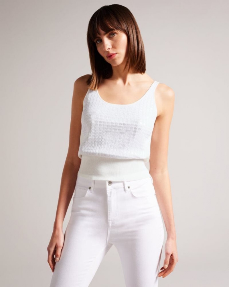 White Ted Baker Bobbiiy Sequin Detail Knitted Vest Jumpers & Cardigans | TRIZEQS-98