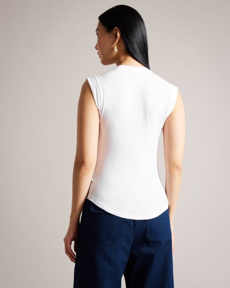 White Ted Baker Brielll Fitted V Neck Tops & Blouses | QMKYWOU-54