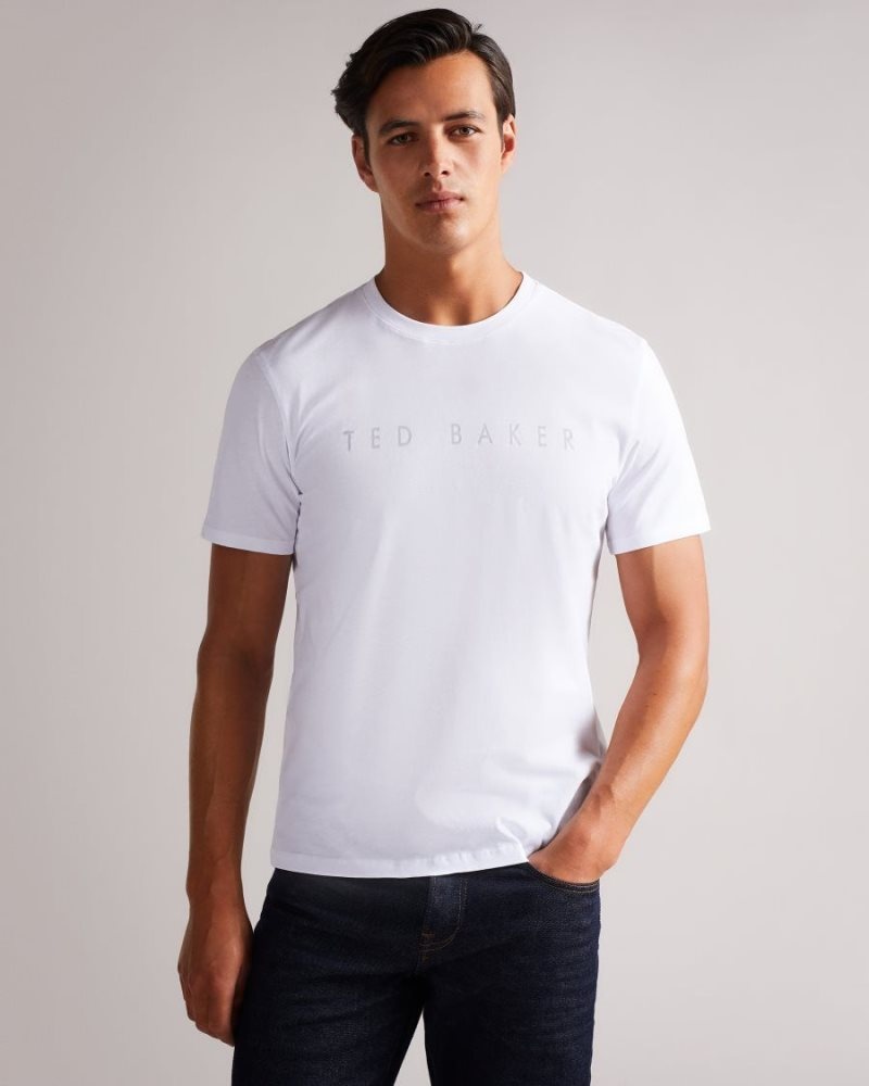 White Ted Baker Broni Short Sleeve Branded T-Shirt Tops | BEOULPM-57