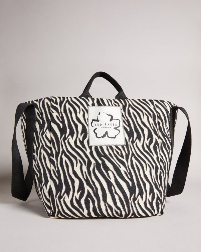 White Ted Baker Cayzeba Zebra Detail Large Nylon Tote Swimwear & Beachwear | MTQYBRZ-81