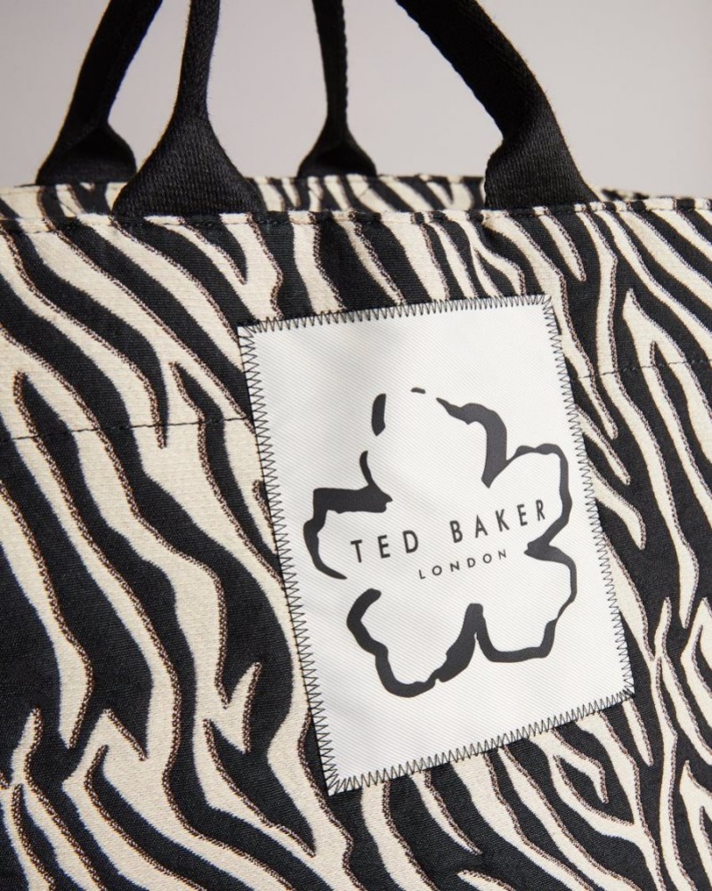 White Ted Baker Cayzeba Zebra Detail Large Nylon Tote Swimwear & Beachwear | MTQYBRZ-81
