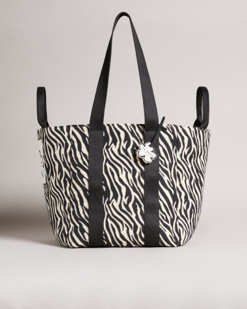 White Ted Baker Cayzeba Zebra Detail Large Nylon Tote Swimwear & Beachwear | MTQYBRZ-81