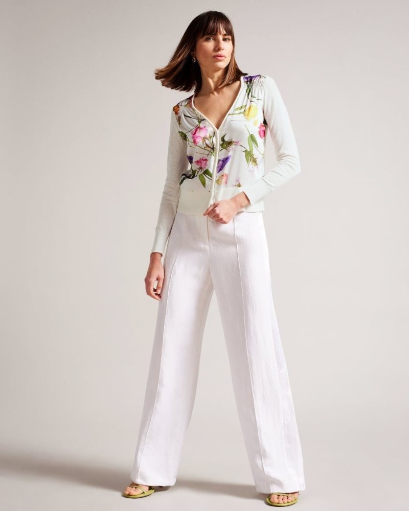 White Ted Baker Chantri Woven Front Printed Cardigan Jumpers & Cardigans | UPSGYFR-12
