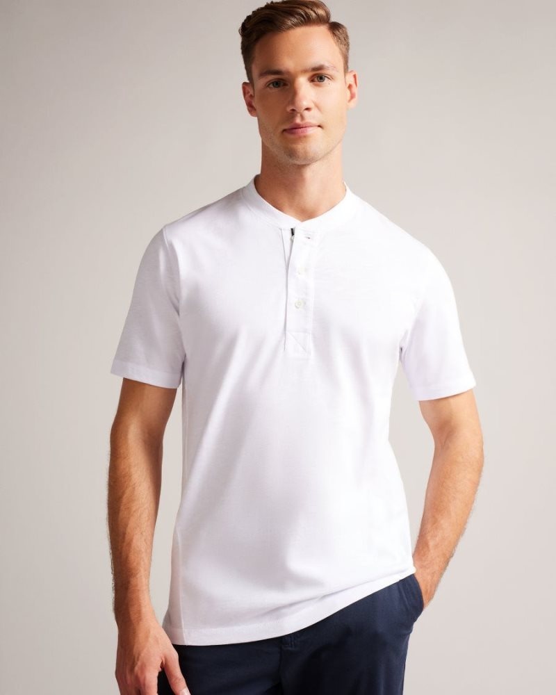 White Ted Baker Duddin Short Sleeve Henley Shirt Tops | DOUXZVT-38