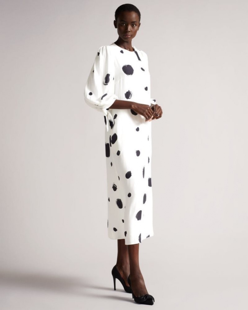 White Ted Baker Eliyzza Button Up Midi Dress With Tie Cuffs Dresses | NJZXHQM-18