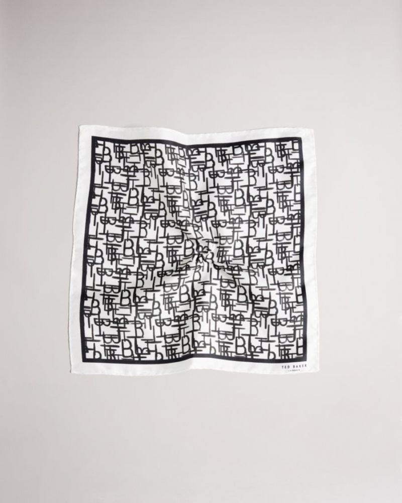 White Ted Baker Fasspok Monogrammed Printed Pocket Square Ties & Bowties | JUTNPFY-82