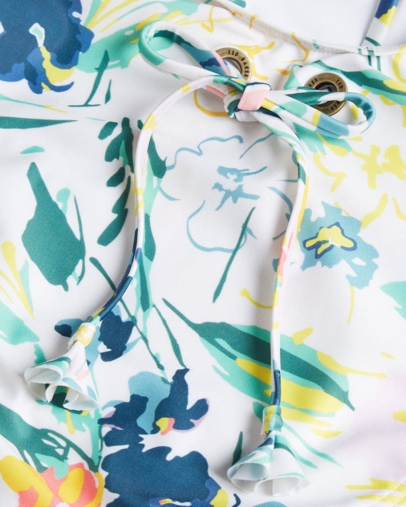 White Ted Baker Gulnur Floral Printed Swimsuit Swimwear & Beachwear | HFUJLQZ-56