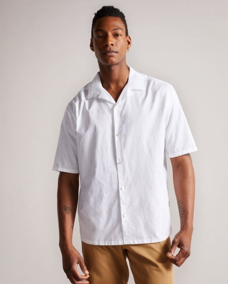 White Ted Baker Homelea Short Sleeve Floral Jacquard Shirt Shirts | YZJSKGP-38