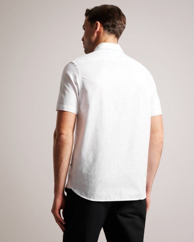 White Ted Baker Kingfrd Short Sleeve Linen Shirt Shirts | AKMFRJO-02