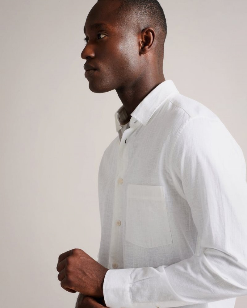 White Ted Baker Kingwel Long Sleeve Linen Blend Shirt Shirts | CEAZBJW-12