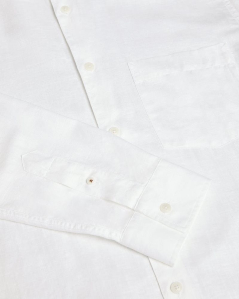 White Ted Baker Kingwel Long Sleeve Linen Blend Shirt Shirts | CEAZBJW-12