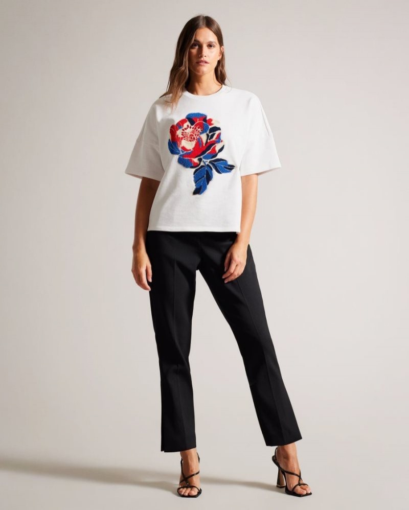 White Ted Baker Leniaa Embroidered Coronation Graphic T-Shirt T-Shirts & Vests | QRWZALH-92