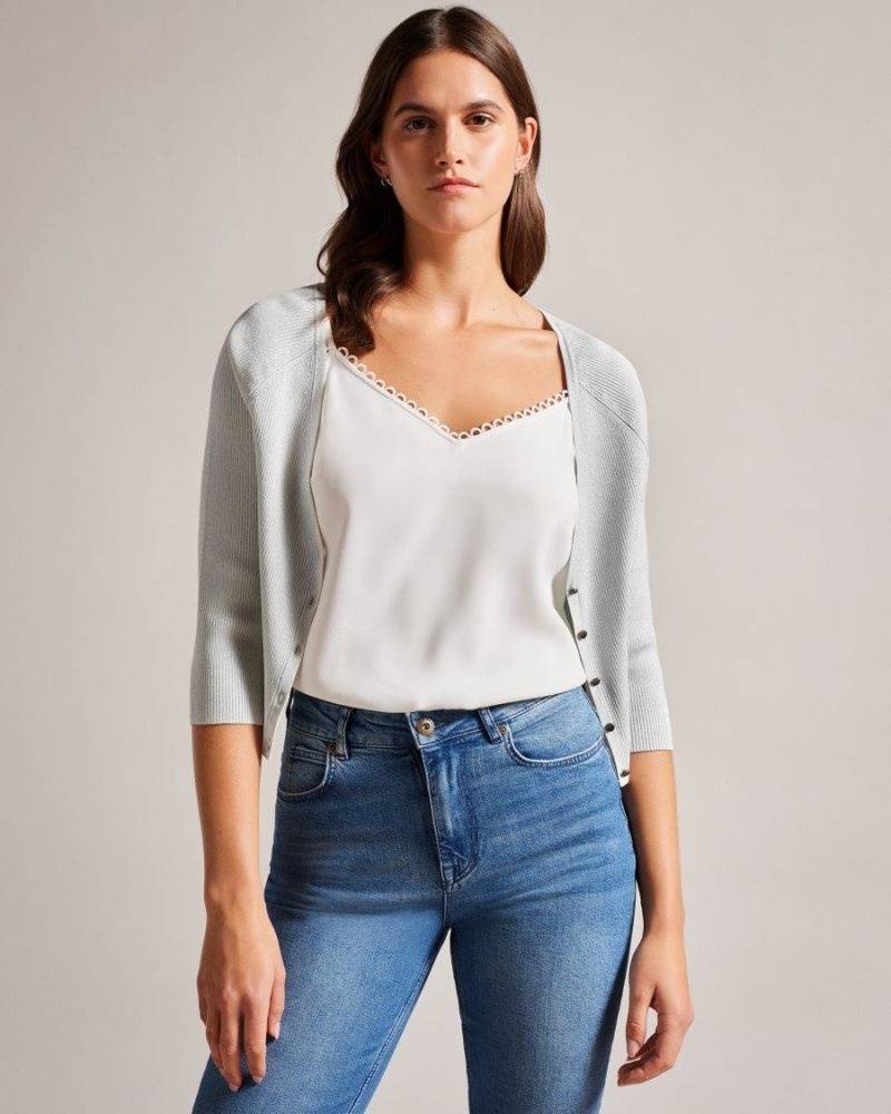 White Ted Baker Loeesa Metallic Cropped Cardigan Jumpers & Cardigans | BQKIAMX-09