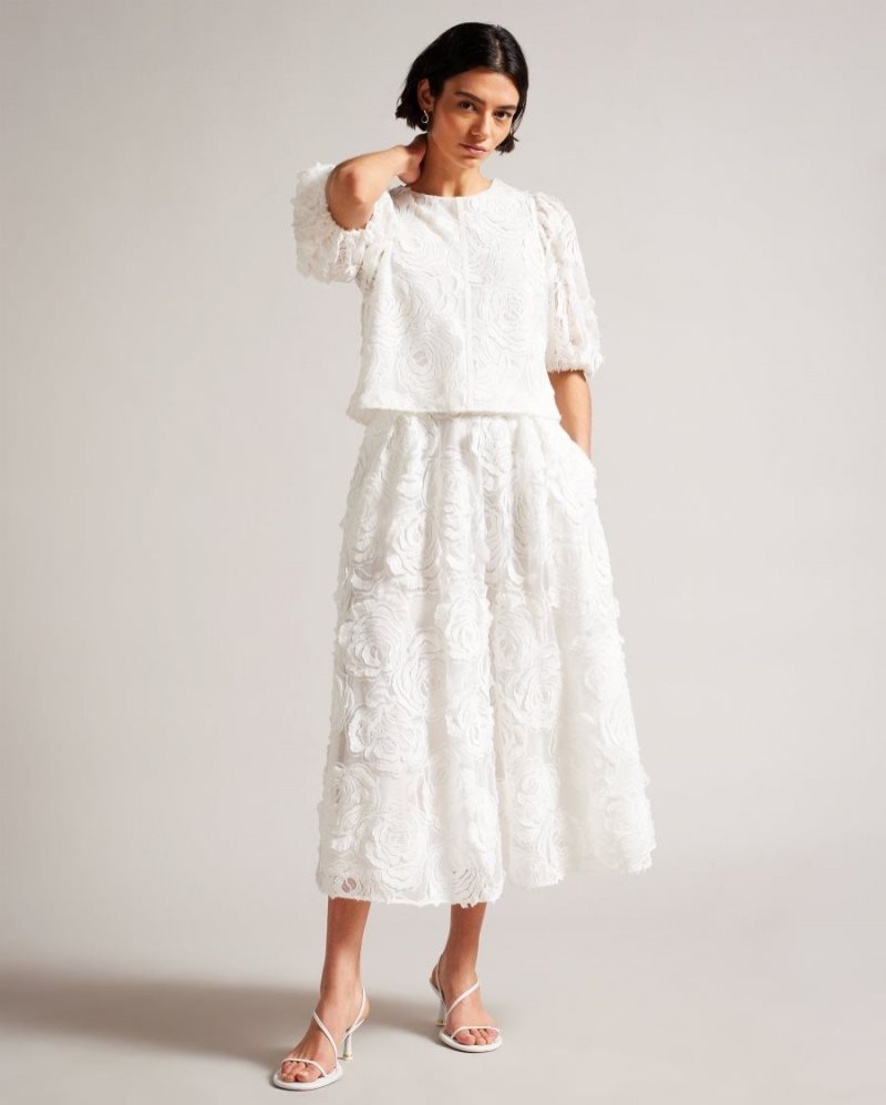 White Ted Baker Louelaa Midi Skirt With Pleats Skirts | CJZHBAV-35