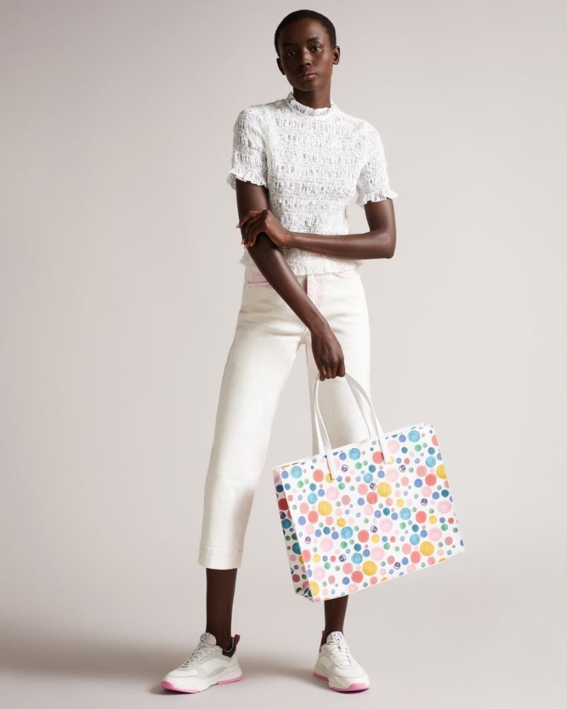 White Ted Baker Maccon Flirty Texture Monster Spot East West Icon Bag Icon Bags & Signature Bags | IUSFJBR-91