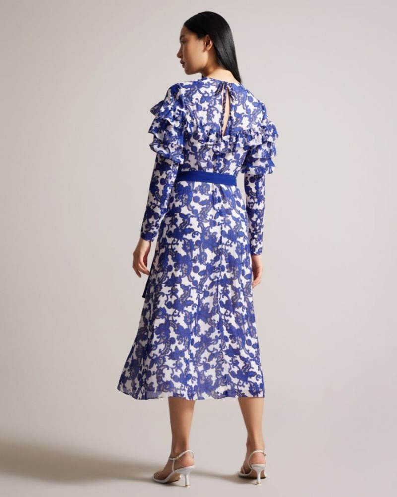 White Ted Baker Marquis Jacquard Paisley Midi Dress Dresses | JTBDSEX-91