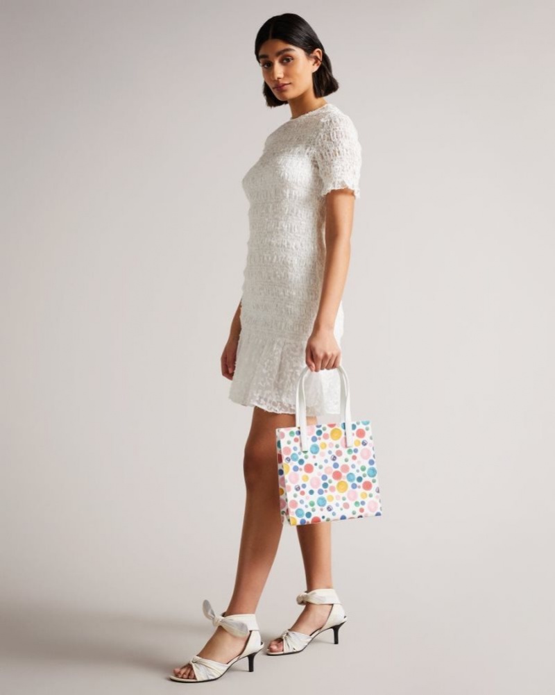 White Ted Baker Maxicon Flirty Texture Monster Spot Small Icon Tote Bags | RWAYPDQ-59