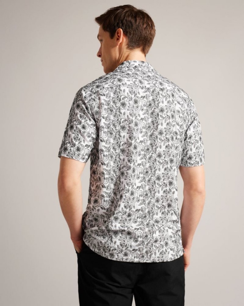 White Ted Baker Mulben Short Sleeve Embroidered Shirt Shirts | KMTEDAR-73