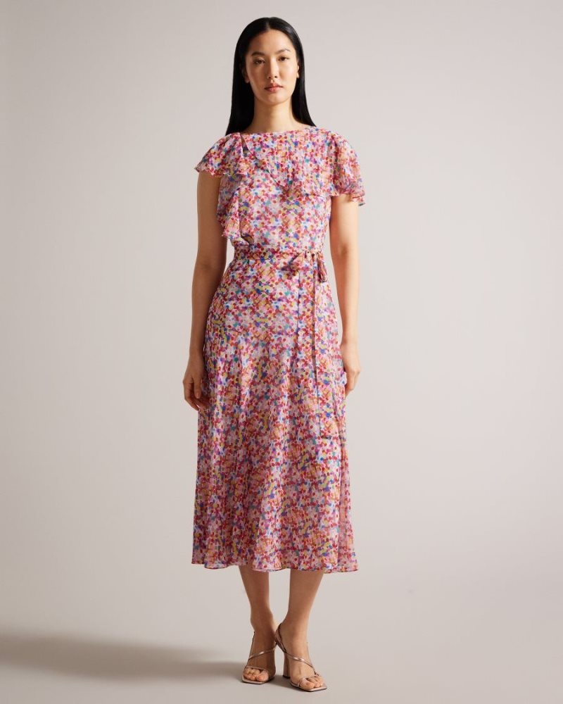 White Ted Baker Priiyah Midaxi Belted Tea Dress With Ruffles Dresses | NYHBTEC-21