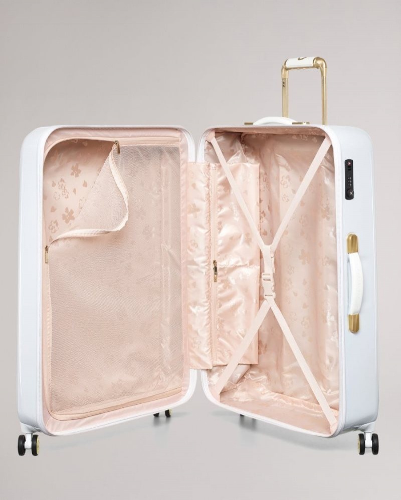 White Ted Baker Raideno Scattered Bouquet Large Trolley Case Suitcases & Travel Bags | KRJFISD-28