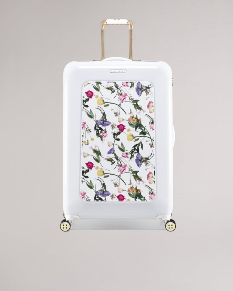 White Ted Baker Raideno Scattered Bouquet Large Trolley Case Suitcases & Travel Bags | KRJFISD-28