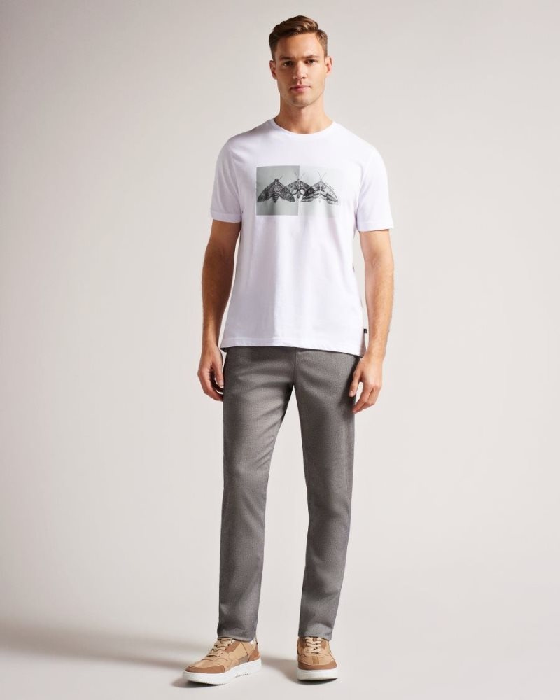 White Ted Baker Rewild Short Sleeve Regular Fit Moth Print T-Shirt Tops | MNPGXCZ-57