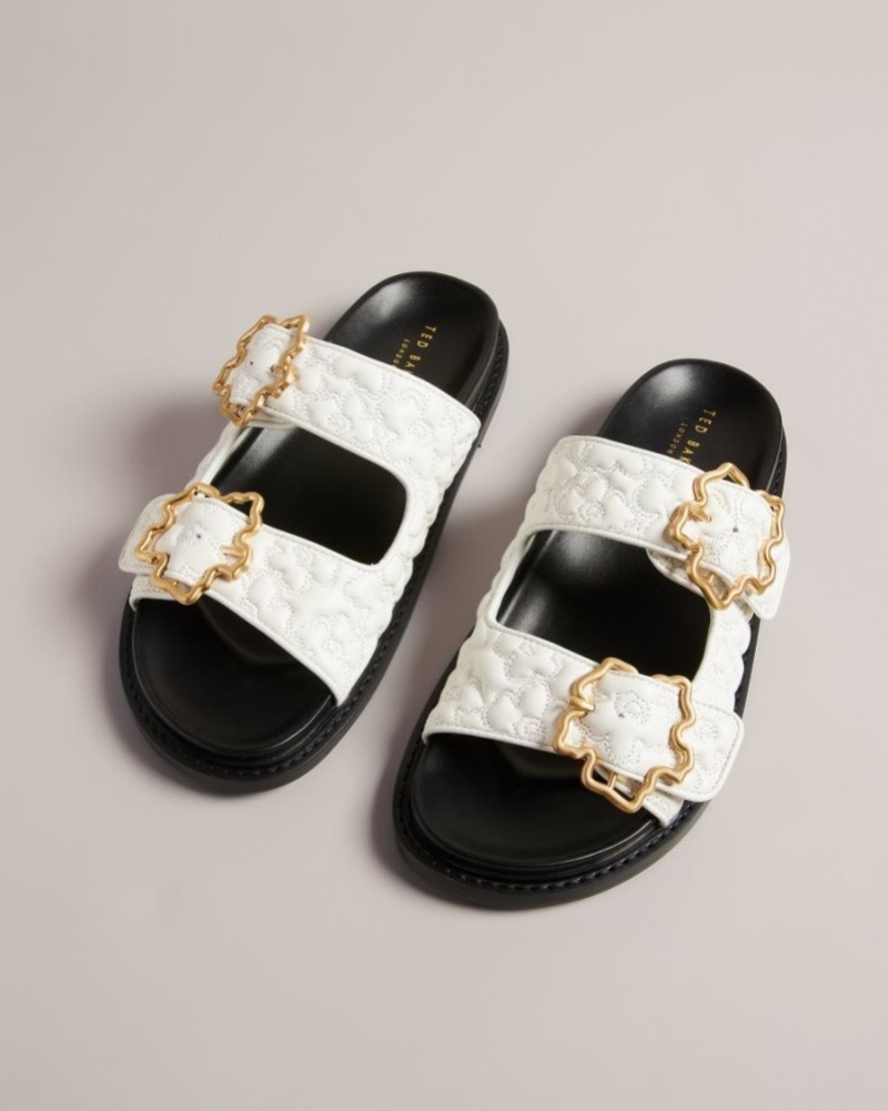 White Ted Baker Rinnely Quilted Magnolia Buckle Sandals Sandals & Sliders | UHBGQYC-52
