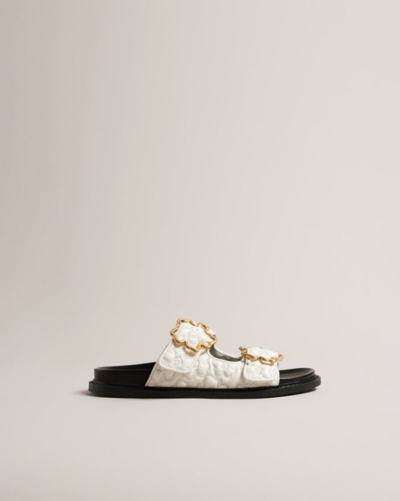 White Ted Baker Rinnely Quilted Magnolia Buckle Sandals Sandals & Sliders | UHBGQYC-52