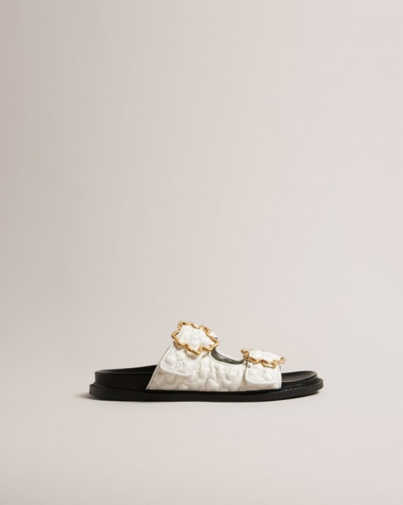 White Ted Baker Rinnely Quilted Magnolia Buckle Sandals Sandals & Sliders | DVBROXH-82