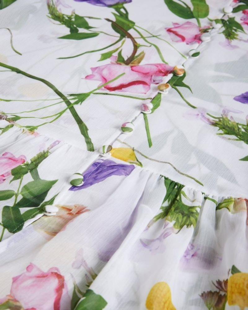 White Ted Baker Rosmryy Floral Cover Up With Dropped Waist Swimwear & Beachwear | AXKEDYJ-86