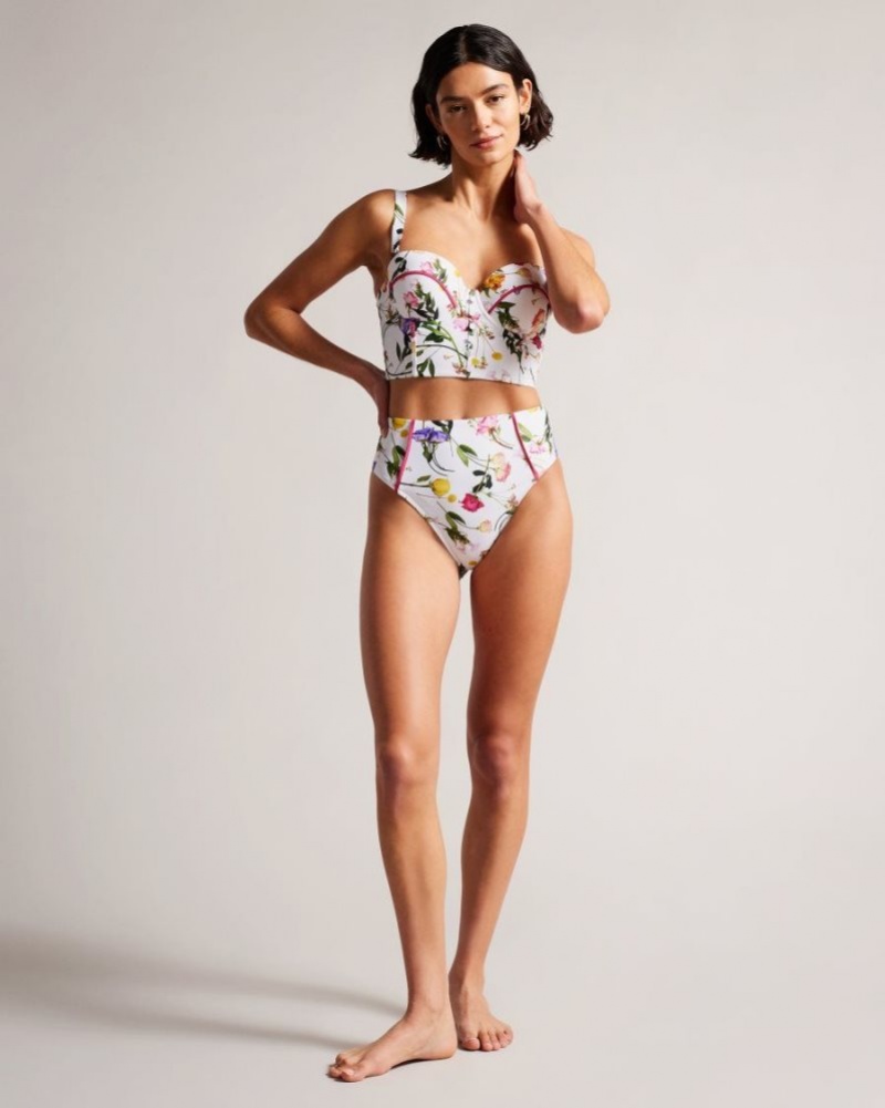 White Ted Baker Royella Longline Floral Bikini Top Swimwear & Beachwear | LUAVTXN-75