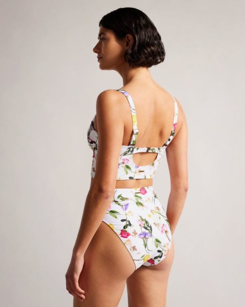 White Ted Baker Royella Longline Floral Bikini Top Swimwear & Beachwear | LUAVTXN-75