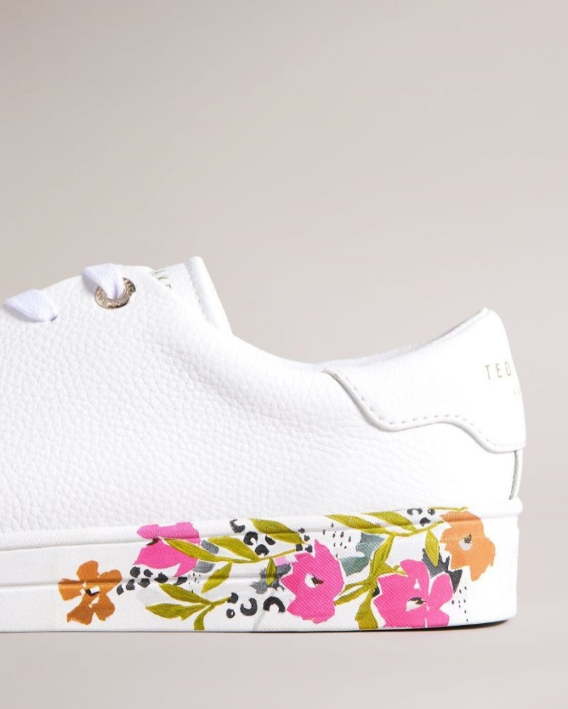 White Ted Baker Sheliie Floral Sole Leather Trainers Trainers | UBIMSWH-74