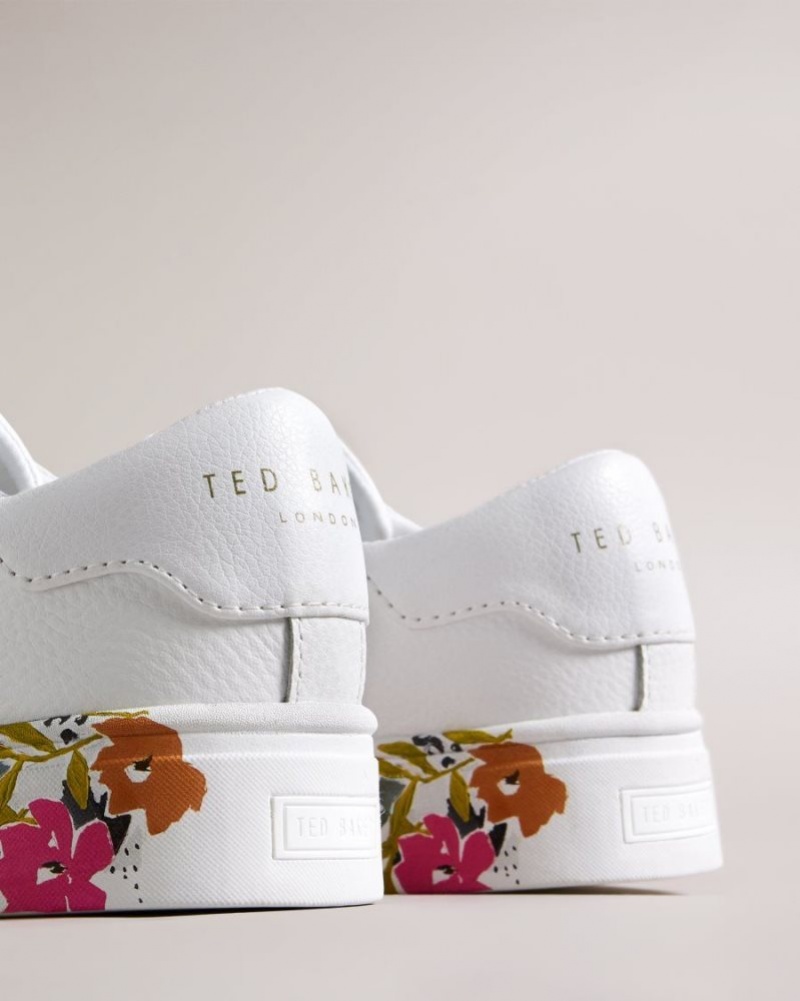 White Ted Baker Sheliie Floral Sole Leather Trainers Trainers | LCZPQGW-06