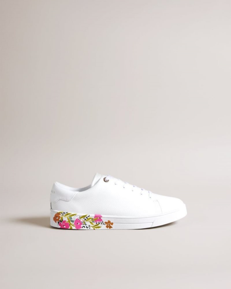 White Ted Baker Sheliie Floral Sole Leather Trainers Trainers | LCZPQGW-06